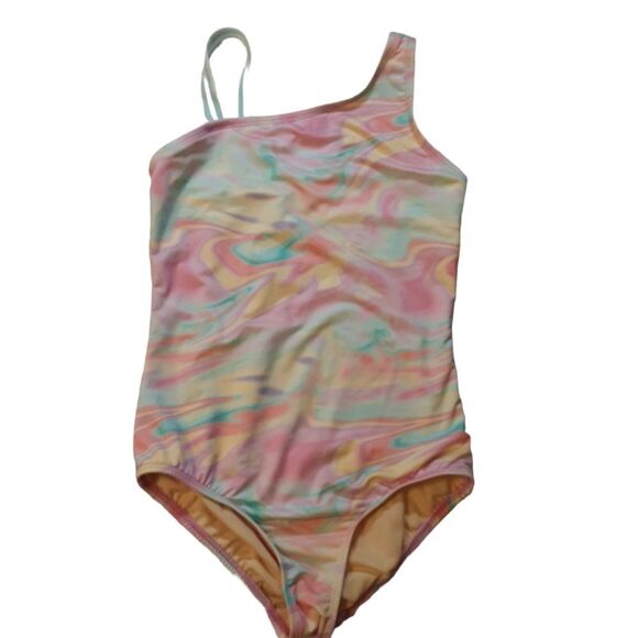 LANDS END Swimsuit Girls Asymmetrical One-Piece Pastel Watermark sz 10 - Picture 7 of 8
